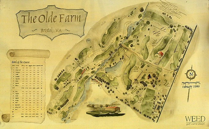 Map of The Olde Farm, Bristol, VA, Bobby Weed Golf Design