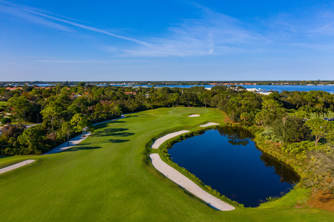 Hole 18 Overhead View, Redesigned by Bobby Weed Golf Design, Harbour Ridge Golf & Yacht Club, Palm City, Florida