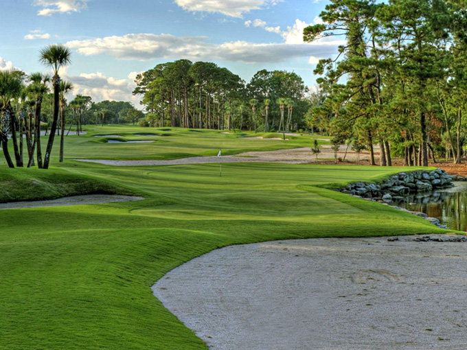 Challenging approach shot to small green on the Lagoon Course at Ponte Vedra Inn & Club